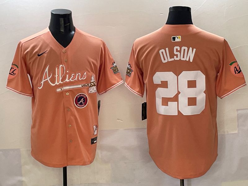 Men Atlanta Braves 28 Olson Orange Five generations Joint Name 2025 Nike MLB Jersey style 7